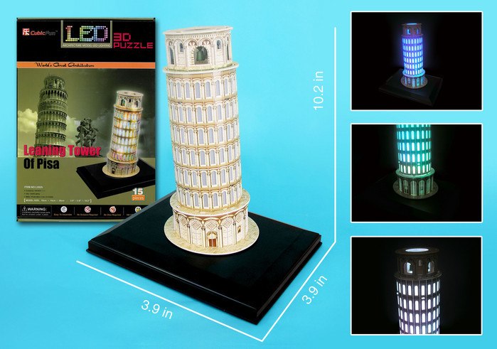 LED Light Up Version!: Leaning Tower of Pisa - 15pc 3D Jigsaw Puzzle by Daron