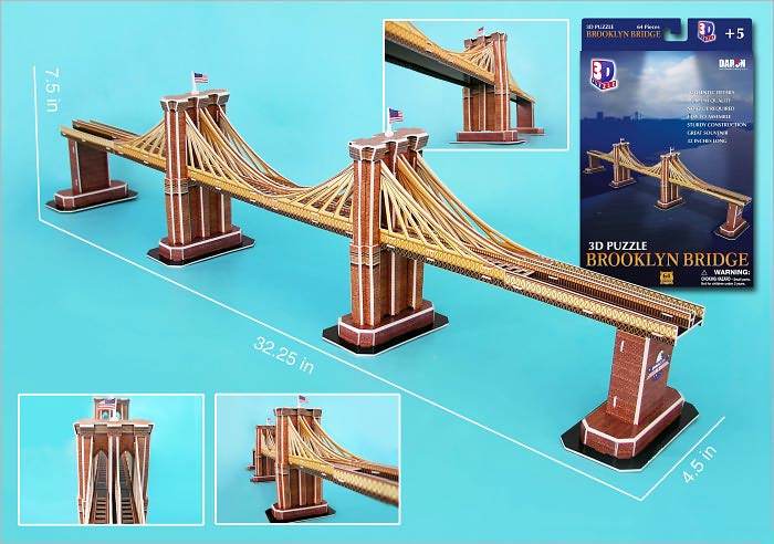 Brooklyn Bridge - 64pc 3D Jigsaw Puzzle by Daron