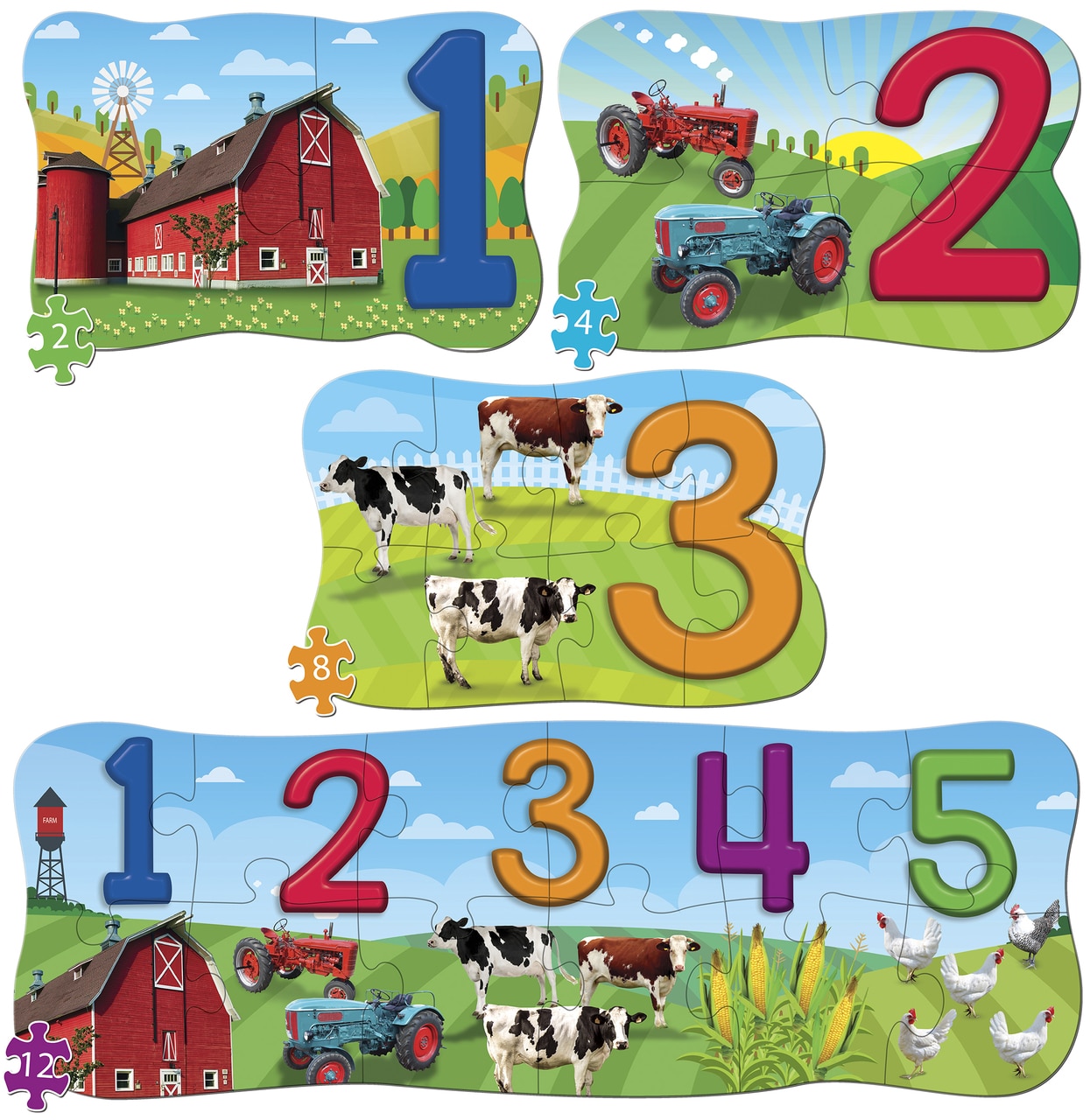 123 on the Farm 4-Pack - Educational Jigsaw Puzzle by Masterpieces