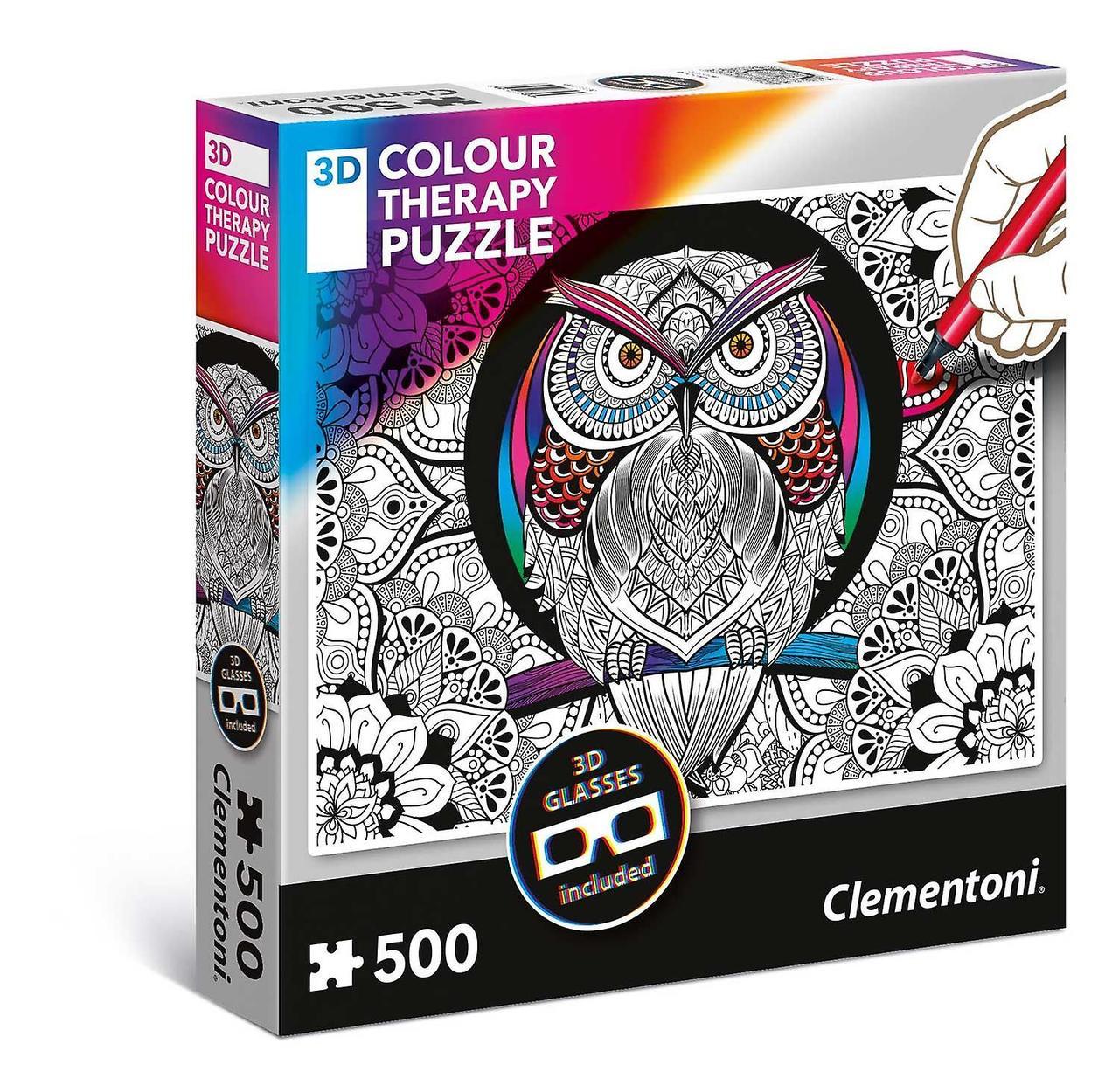 3D Color Therapy: Owl - 500 pc Jigsaw Puzzle by Clementoni  			  					NEW