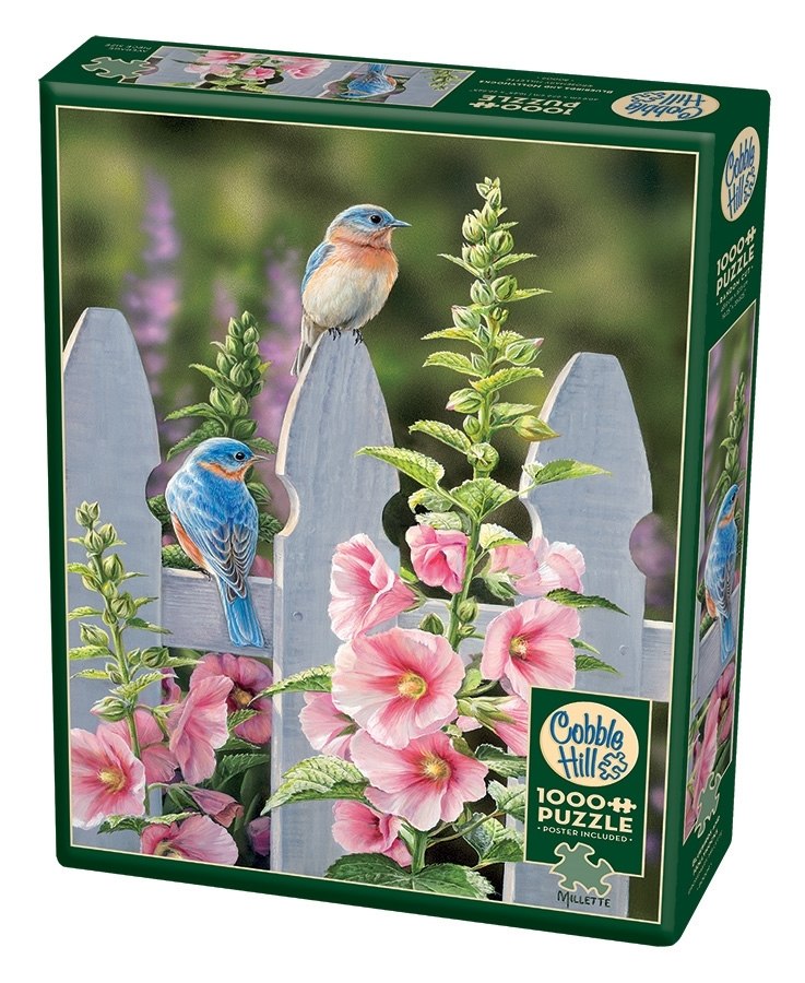 Bluebirds and Hollyhocks - 1000pc Jigsaw Puzzle by Cobble Hill  			  					NEW - image 1