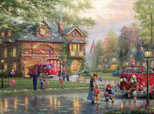 Thomas Kinkade: Hometown Firehouse - 1000pc Jigsaw Puzzle by Ceaco  			  					NEW