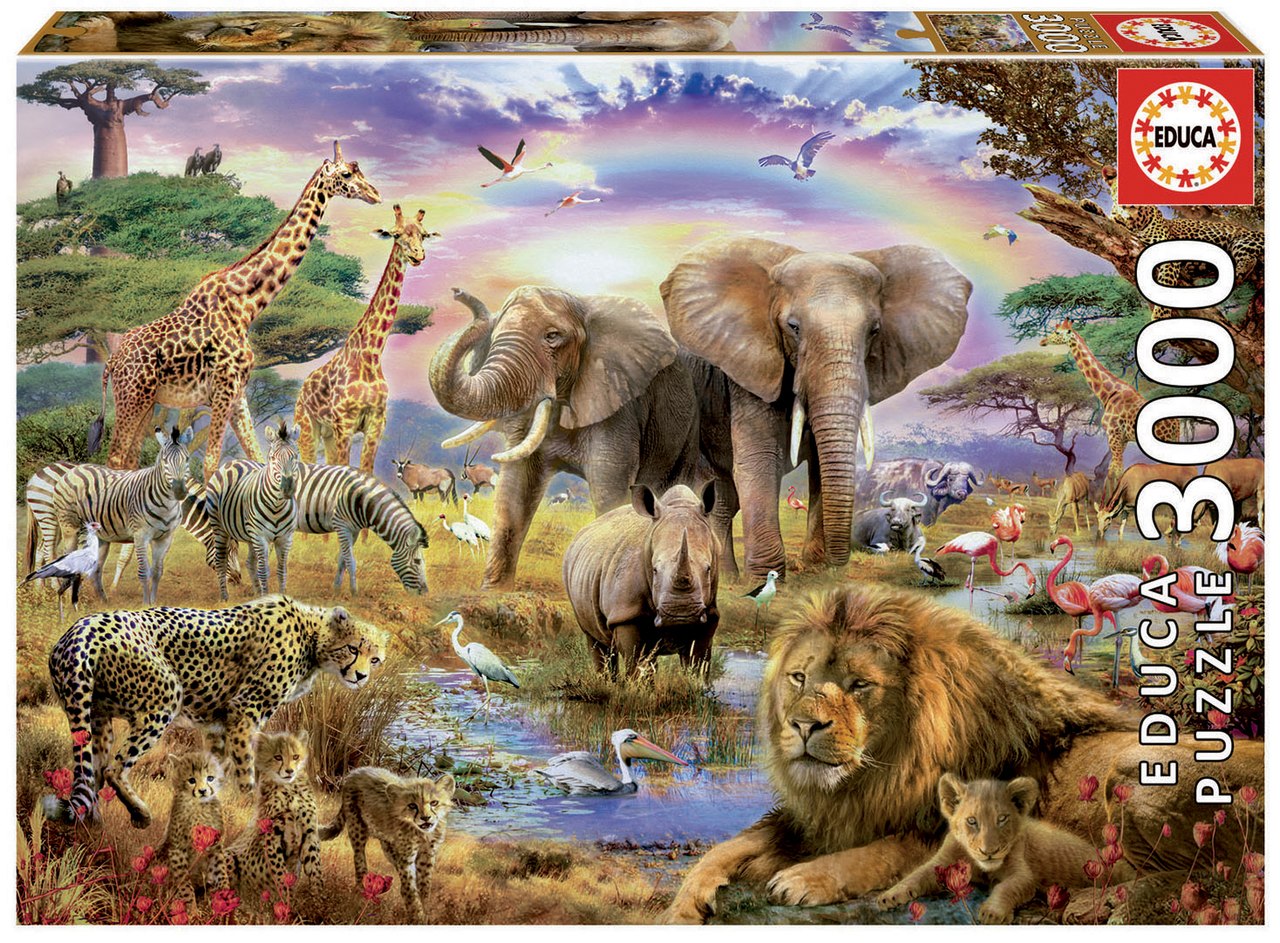 Watering Hole Under the Rainbow - 3000pc Jigsaw Puzzle By Educa  			  					NEW - image 1