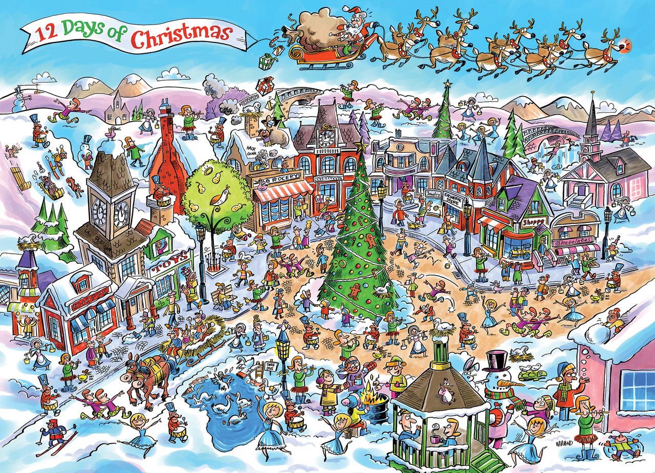 DoodleTown: 12 Days of Christmas - 1000pc Jigsaw Puzzle by Cobble Hill  			  					NEW