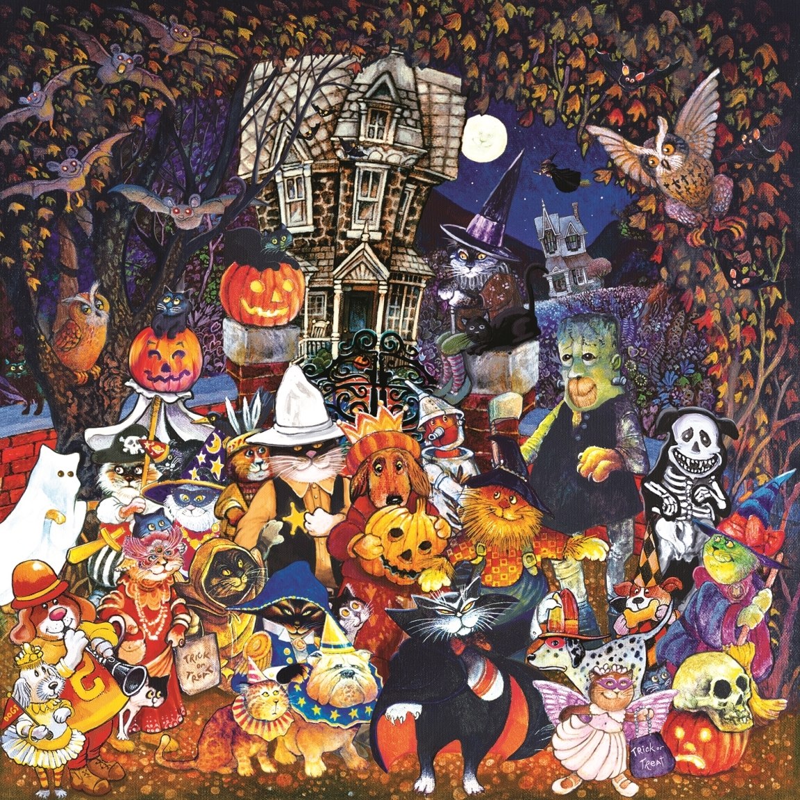 Cats and Dogs on Halloween - 500pc Jigsaw Puzzle By Sunsout  			  					NEW