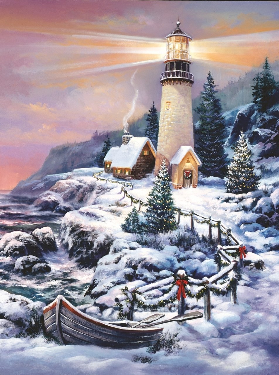 Christmas Lighthouse - 1000pc Jigsaw Puzzle By Sunsout  			  					NEW