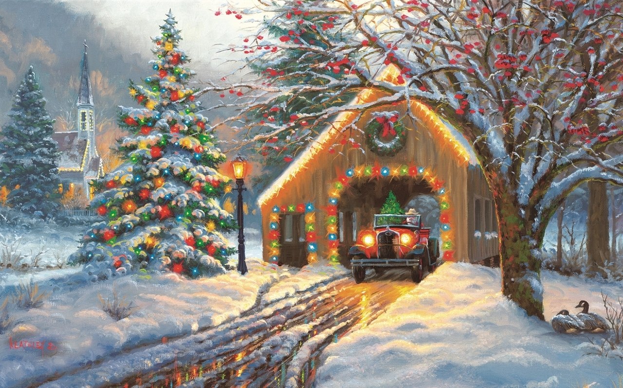 Covered Bridge at Christmas - 300pc Jigsaw Puzzle By Sunsout  			  					NEW