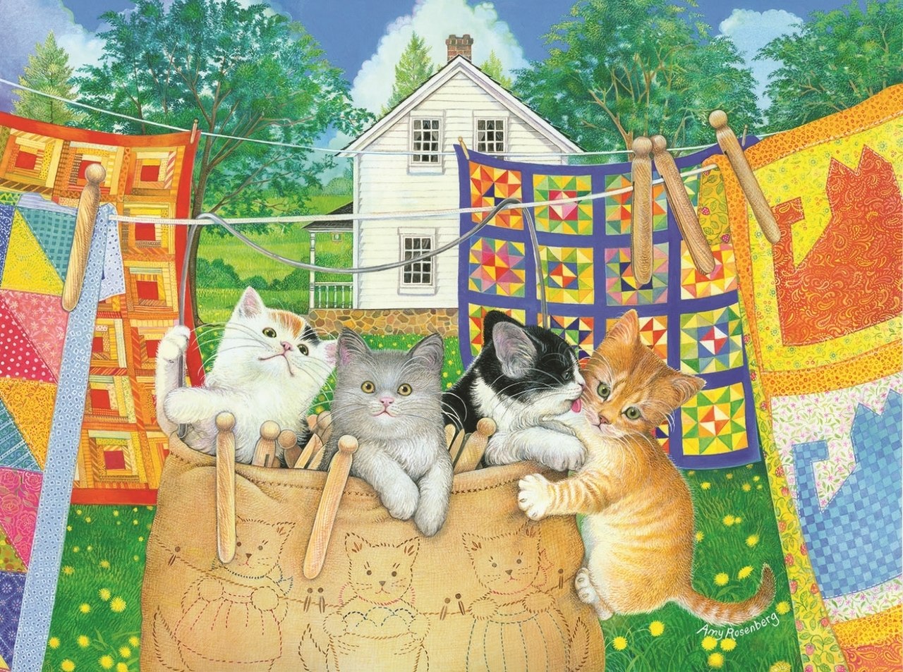 Clothesline Kittens - 500pc Jigsaw Puzzle By Sunsout  			  					NEW