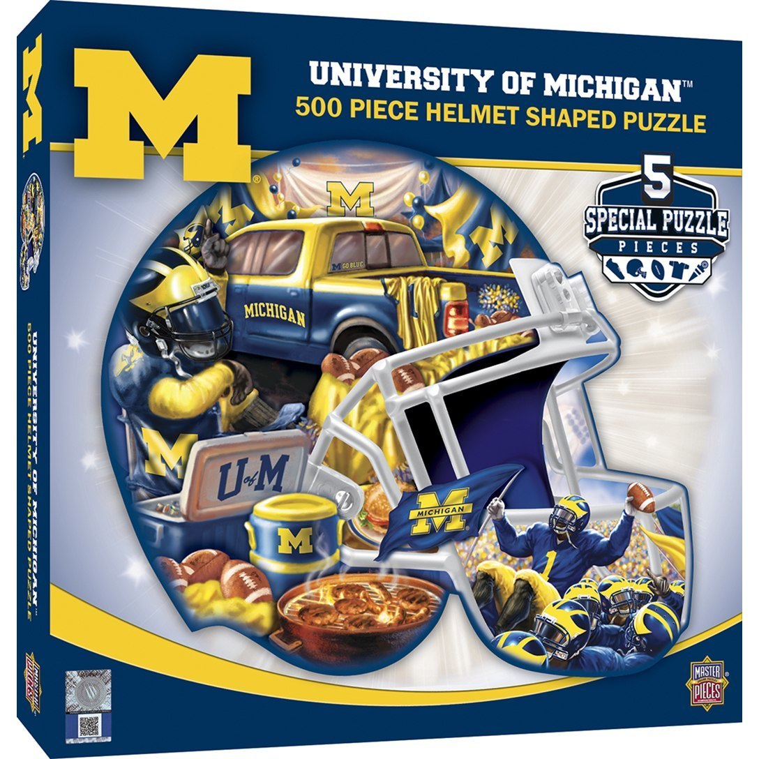 Michigan Helmet - 500pc Shaped Jigsaw Puzzle by Masterpieces  			  					NEW - image 1