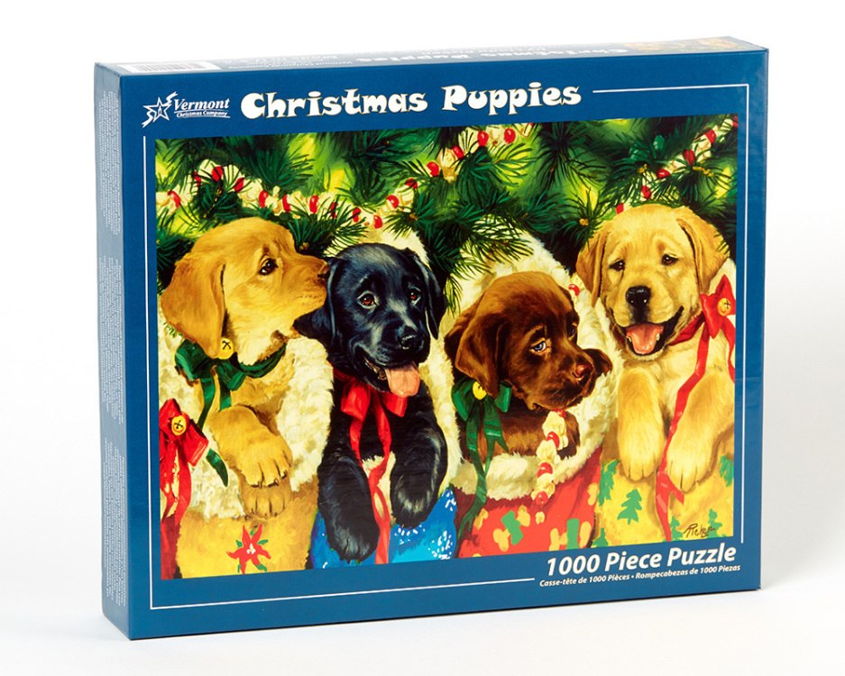 Stocking Puppies - 1000pc Jigsaw Puzzle by Vermont Christmas Company  			  					NEW - image 1