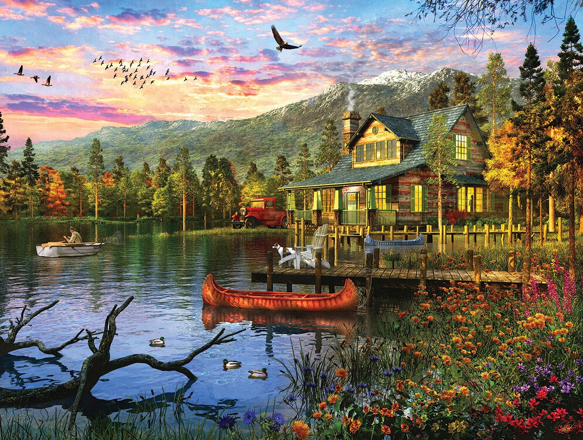Sunset Cabin - 550pc Jigsaw Puzzle By White Mountain  			  					NEW