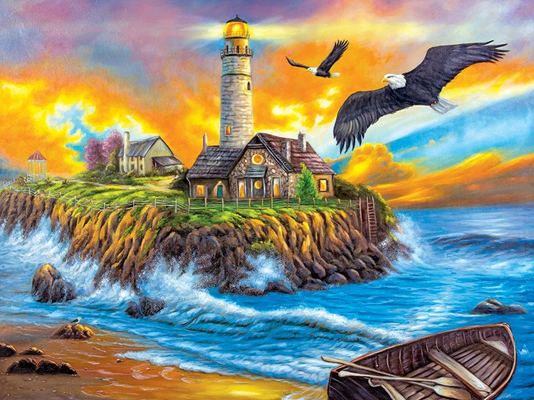 Sunset Cove Lighthouse - 500pc Jigsaw Puzzle by Lafayette Puzzle Factory