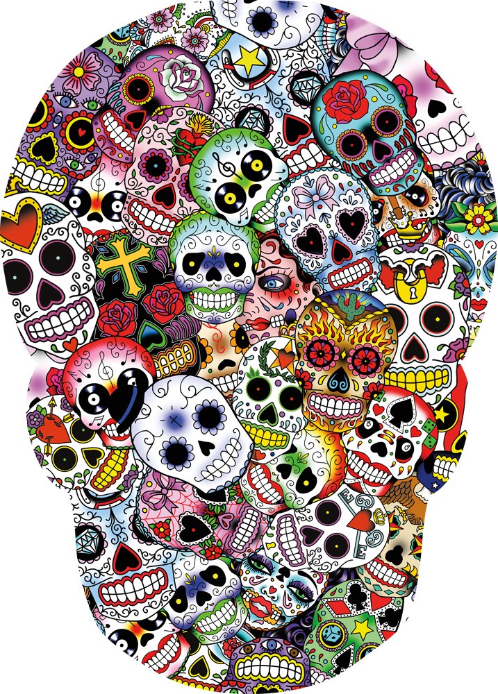 Sugar Skulls - 600pc Double-sided Shaped Jigsaw Puzzle by Aquarius  			  					NEW - image 1