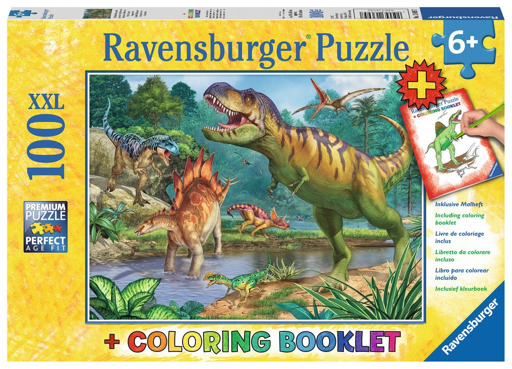 World of Dinosaurs - 100pc Jigsaw Puzzle w/ Coloring Book By Ravensburger  			  					NEW - image 1