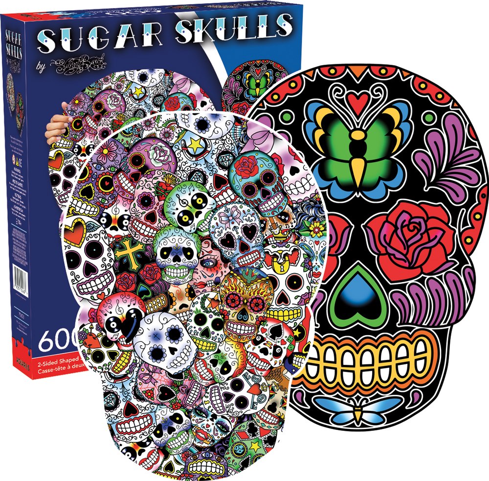 Sugar Skulls - 600pc Double-sided Shaped Jigsaw Puzzle by Aquarius  			  					NEW