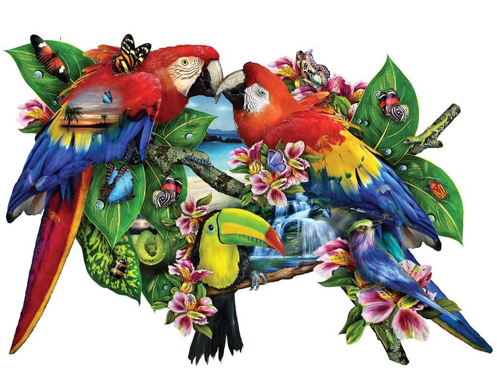 Parrots in Paradise - 1000pc Shaped Jigsaw Puzzle By Sunsout
