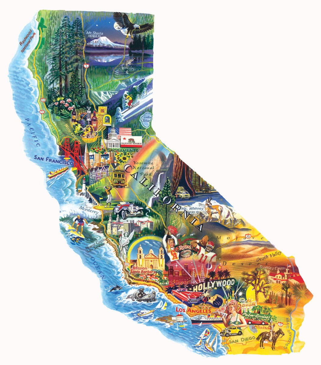 Sun and Fun- California - 1000pc Shaped Jigsaw Puzzle by Sunsout