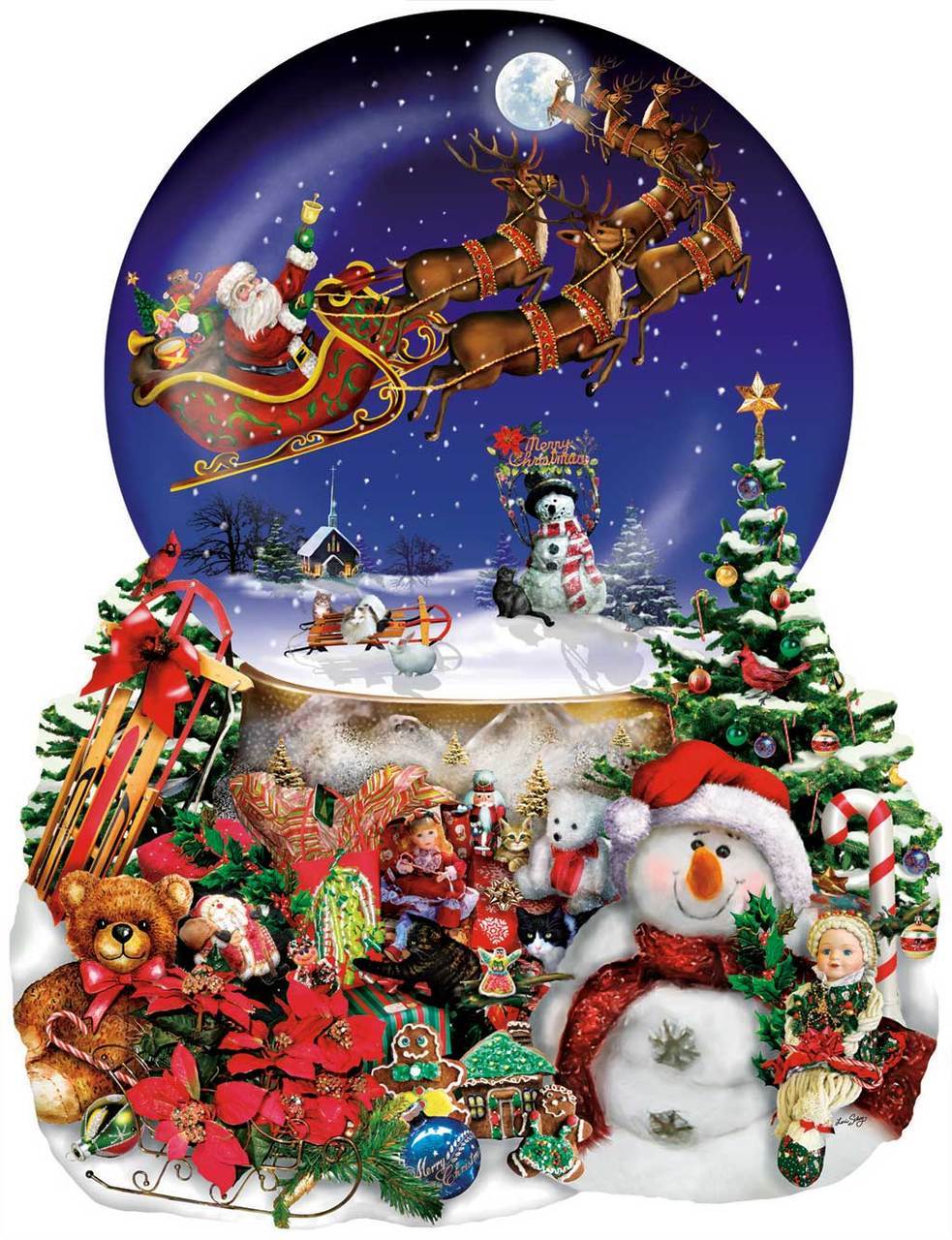 Santa's Snowy Ride - 1000pc Shaped Jigsaw Puzzle By Sunsout
