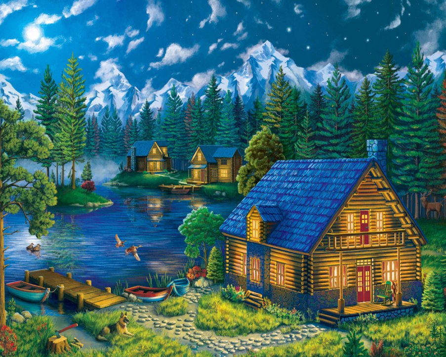 Forest Cabin - 1000pc Jigsaw Puzzle by Vermont Christmas Company  			  					NEW - image 1