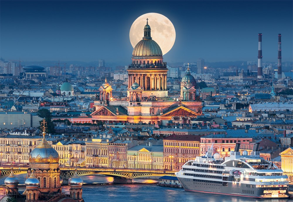 Fullmoon over St. Isaac's Cathedral - 1000pc Jigsaw Puzzle By Castorland