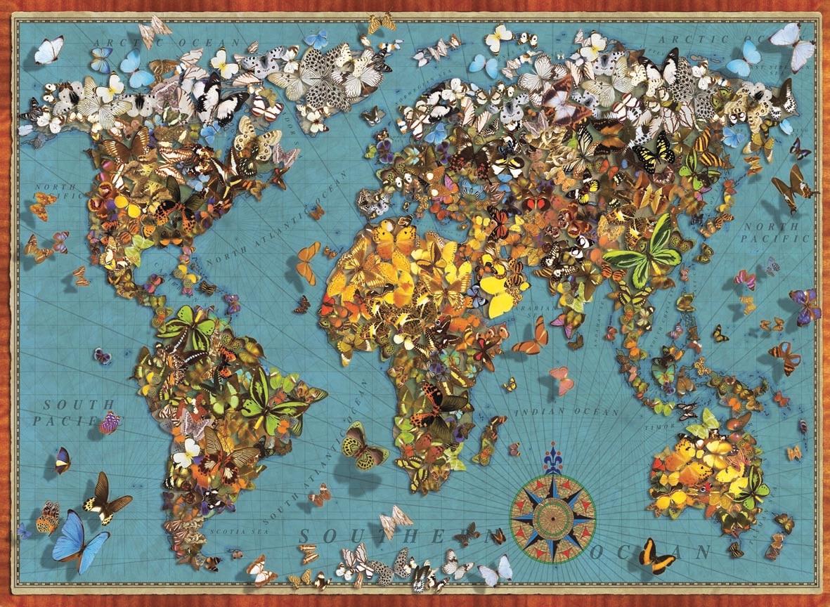 Butterfly World Map - 1000pc Jigsaw Puzzle by Anatolian