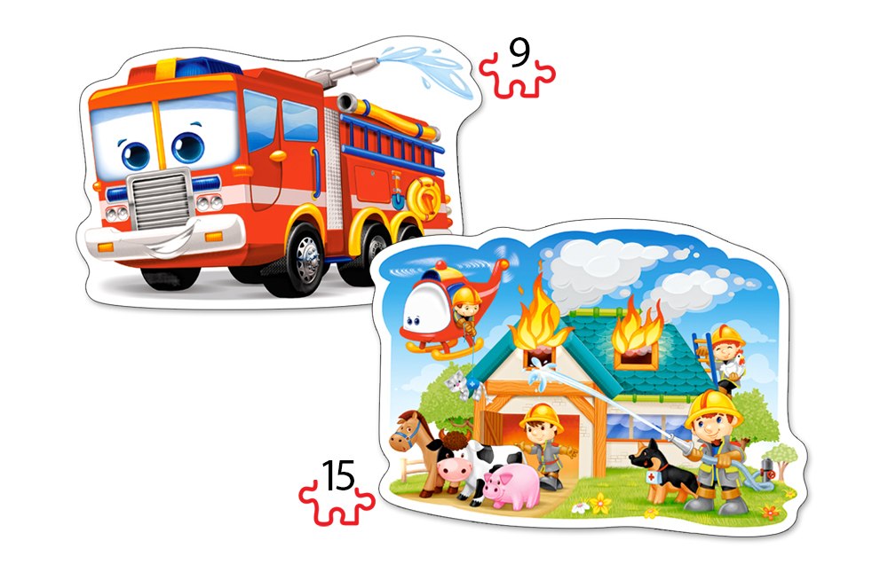 Fire Brigade in Action - 2 x 9pc Jigsaw Puzzle By Castorland