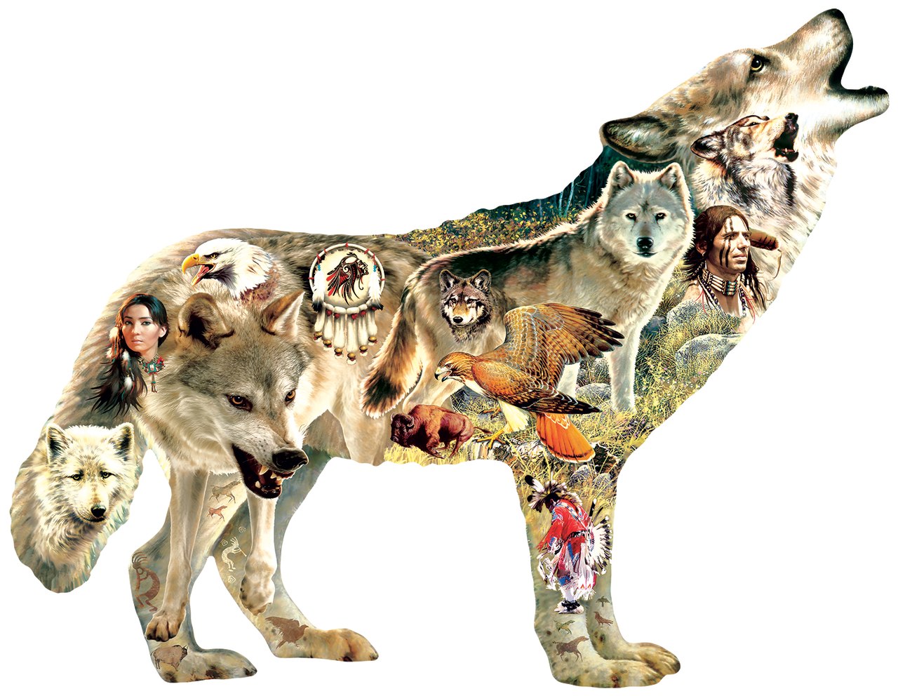 Native American Wolf - 750pc Shaped Jigsaw Puzzle by Sunsout  			  					NEW