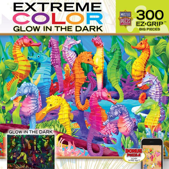 Extreme Color: Singing Seahorses - 300pc EZ Grip Glow-in-the-Dark Jigsaw Puzzle by Masterpieces - image 1