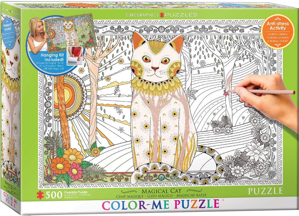 Color Me Puzzle: Magic Cat - 500pc Color Yourself Jigsaw Puzzle by Eurographics