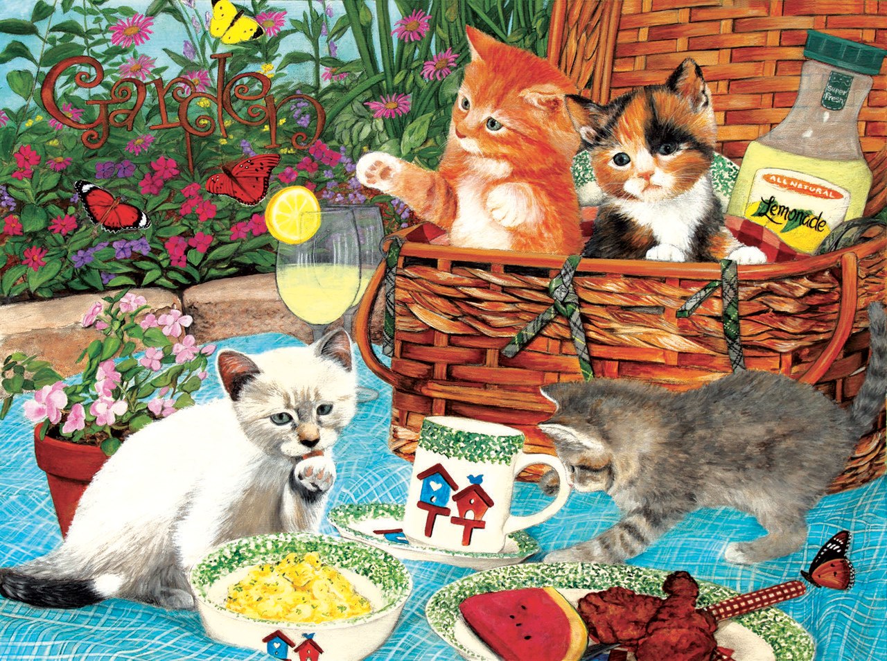 Picnic Kittens - 1000pc Jigsaw Puzzle By Sunsout  			  					NEW