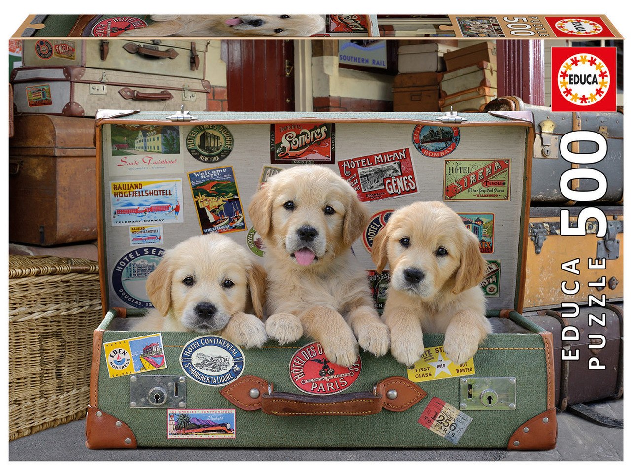 Puppies in the Luggage - 500pc Jigsaw Puzzle by Educa  			  					NEW - image 1