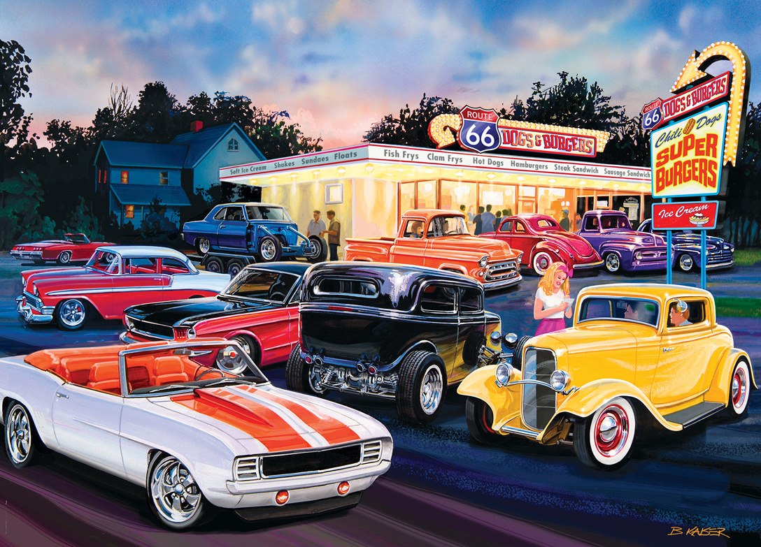 Cruisin' Rt66: Dogs & Burgers - 1000pc Jigsaw Puzzle by Masterpieces