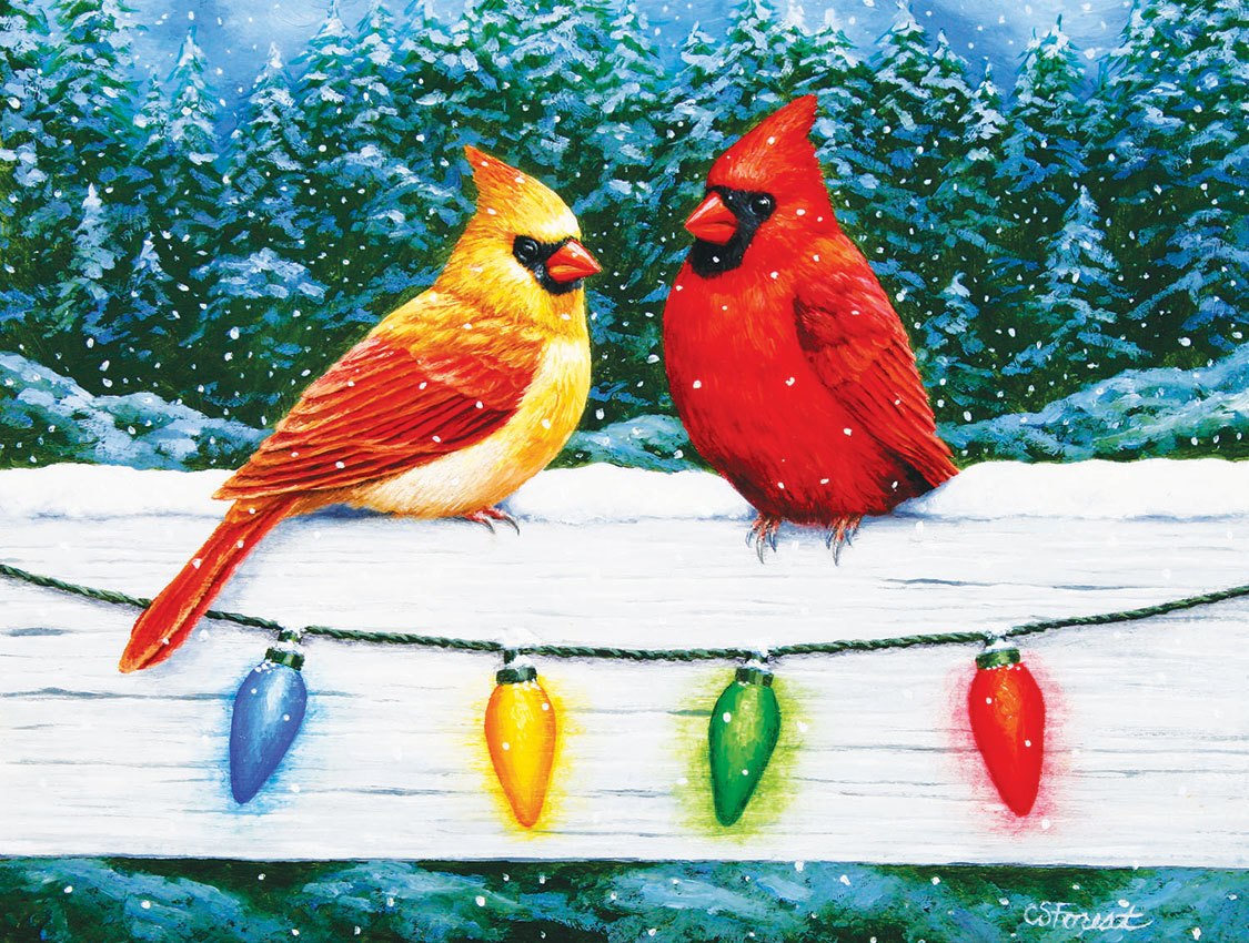 Christmas Cardinal Greeting - 300pc Large Format Jigsaw Puzzle by SunsOut - image main