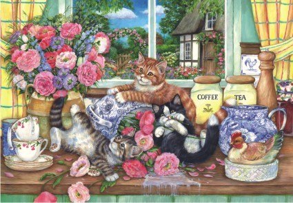 Kittens in the Kitchen - 500pc Jigsaw Puzzle by Anatolian - image main