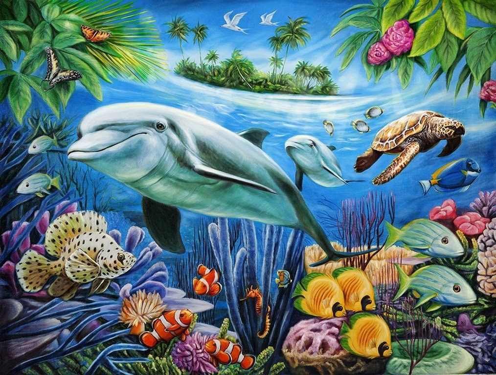 Dolphin Lagoon - 1000pc Jigsaw Puzzle by Lafayette Puzzle Factory