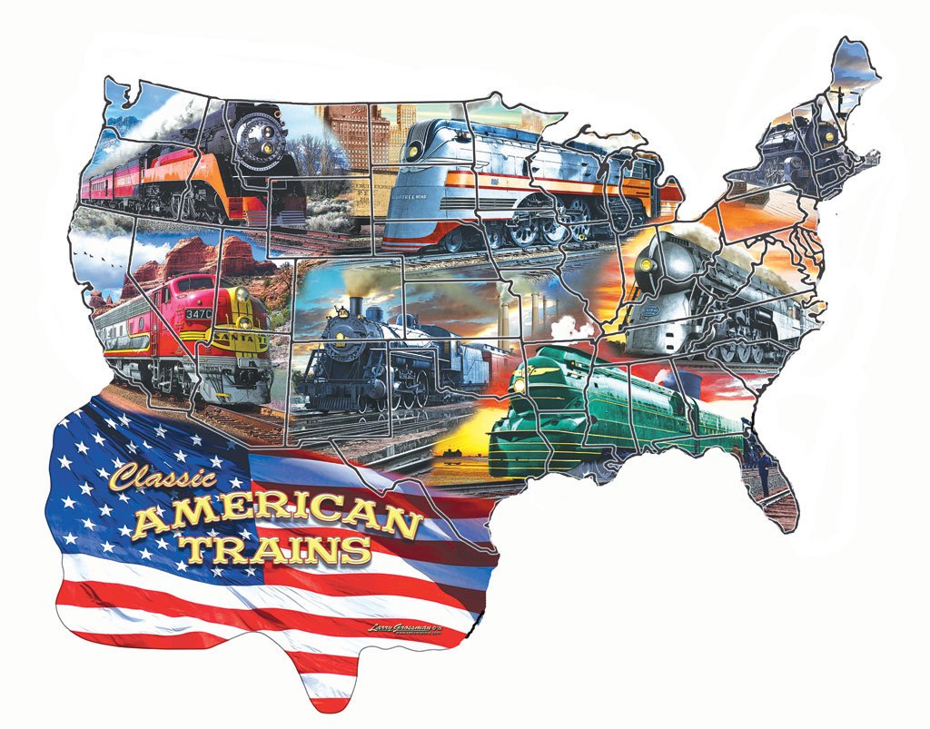 Classic American Trains - 600pc Shape Jigsaw Puzzle by SunsOut