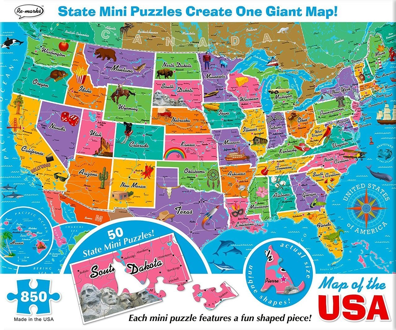 Map of the USA - 850pc Jigsaw Puzzle By Re-marks  			  					NEW - image main