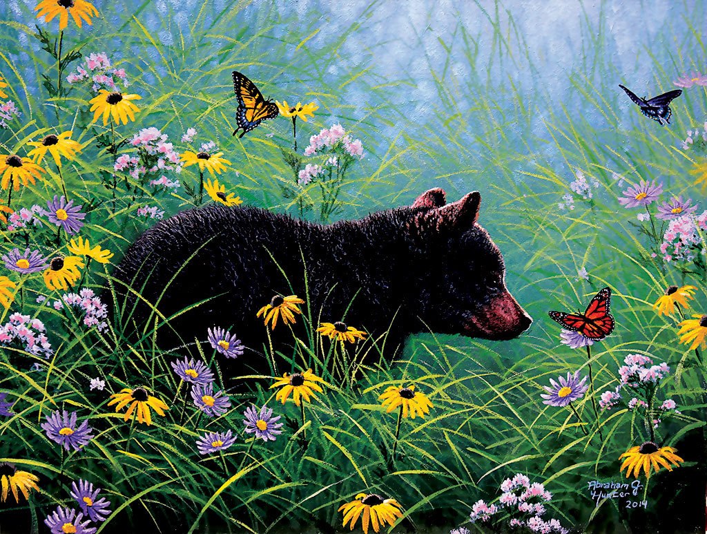 Black Bear and Butterflies - 500pc Jigsaw Puzzle by Sunsout