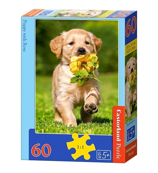 Puppy with Rose - 60pc Jigsaw Puzzle By Castorland  			  					NEW - image 1