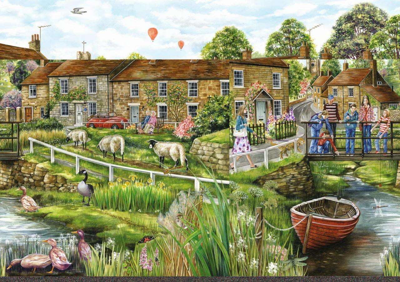 Village Life - 2 x 1000pc Jigsaw Puzzle By Falcon  			  					NEW