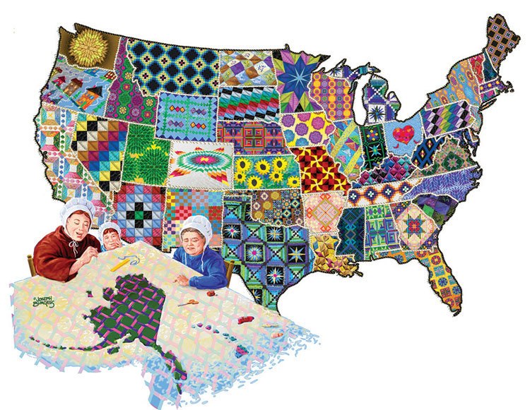 An American Quilt - 600pc Shape Jigsaw Puzzle by SunsOut