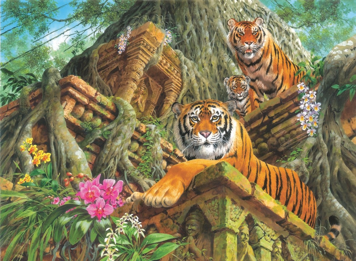 Temple Tigers - 1000pc Jigsaw Puzzle by Anatolian