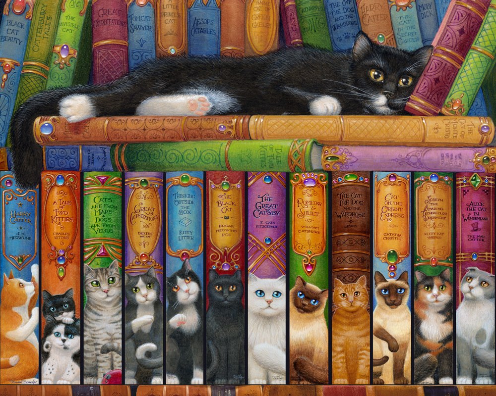 Cat Bookshelf - 1000pc Jigsaw Puzzle by Vermont Christmas Company - image 1