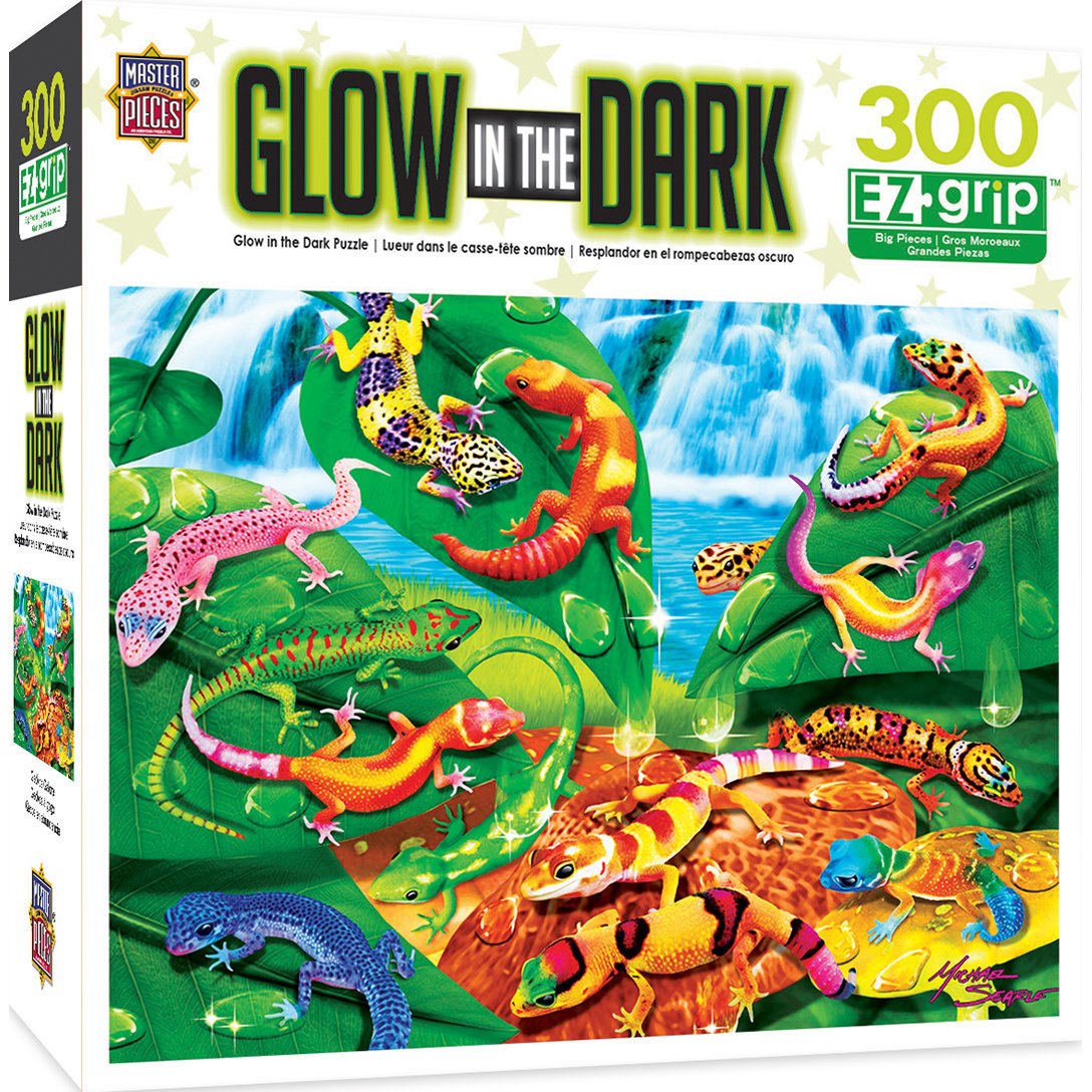 Geckos Galore - 300pc Glow in the Dark EZ Grip Jigsaw Puzzle By Masterpieces - image 1