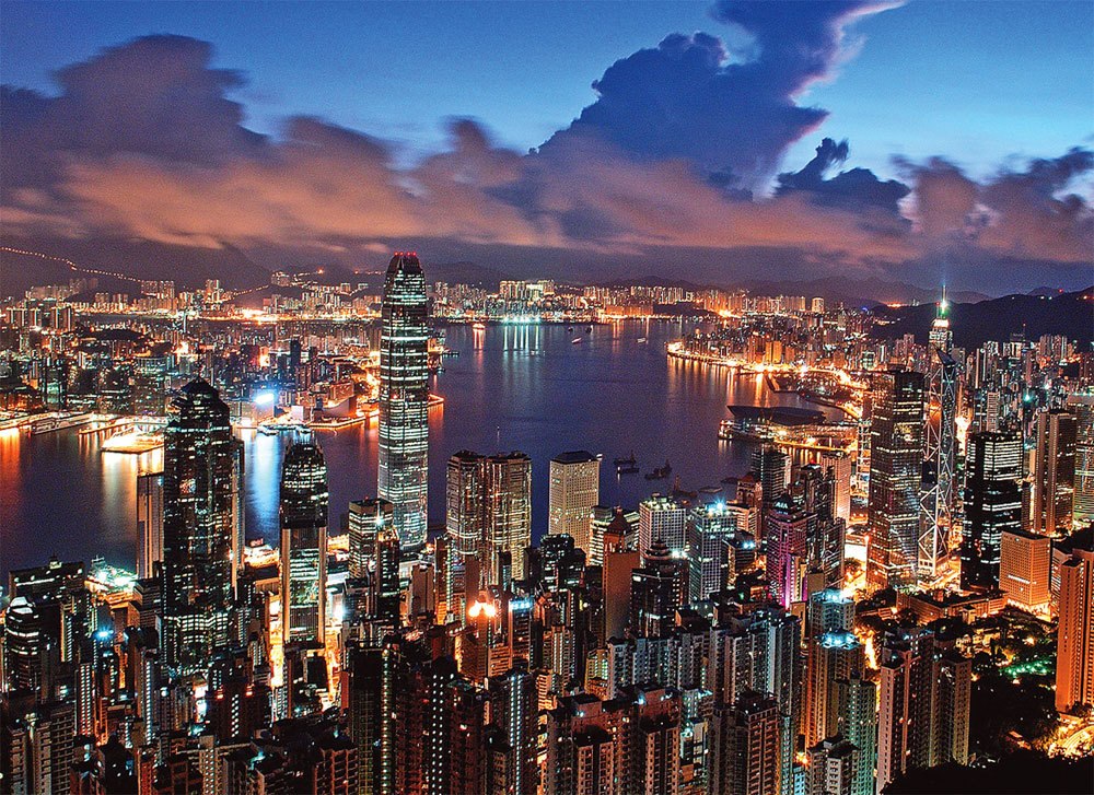 Hong Kong Night Scene - 500pc Glow in the Dark Jigsaw Puzzle By Tomax