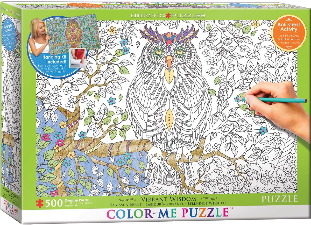 Color Me Puzzle: Vibrant Wisdom - Owl - 500pc Color Yourself Jigsaw Puzzle by Eurographics
