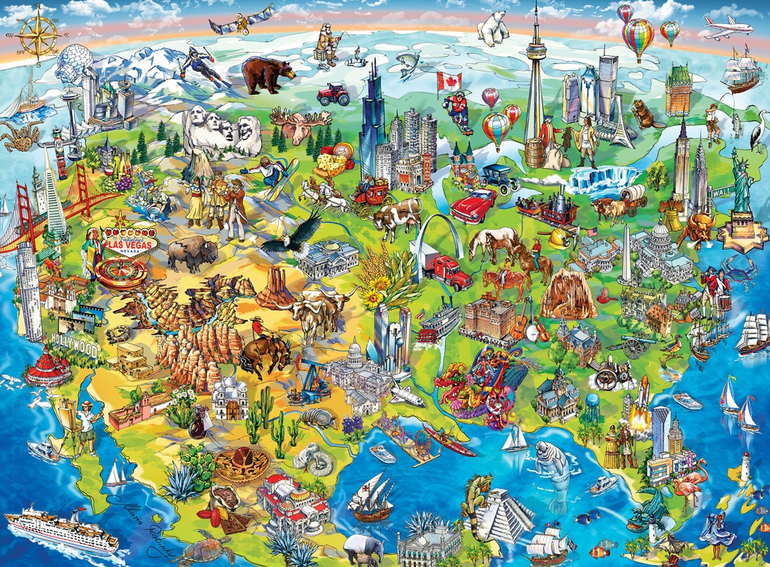 Kids Eye View: North America Map - 100pc Jigsaw Puzzle by Masterpieces