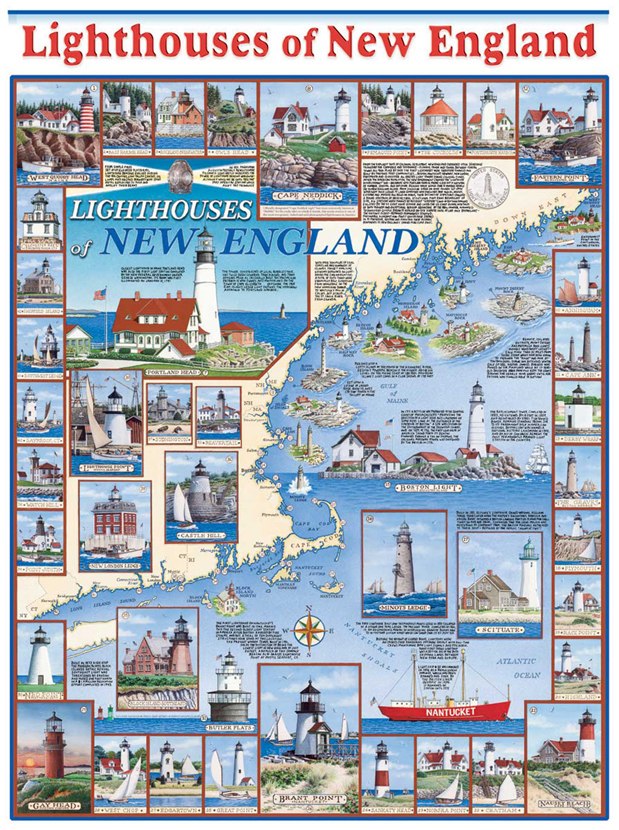 Lighthouses of New England  - 1000pc Jigsaw Puzzle by White Mountain