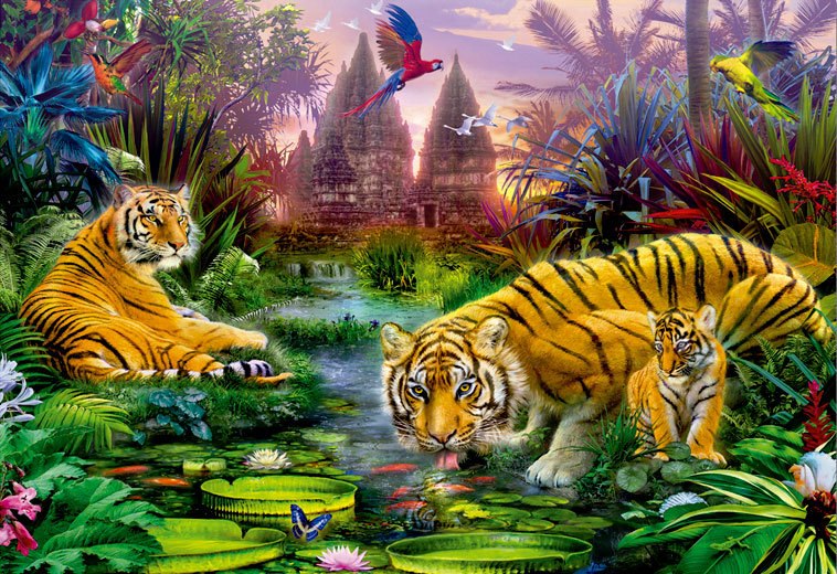 Tigers at the Ancient Stream - 500pc Jigsaw Puzzle By Educa