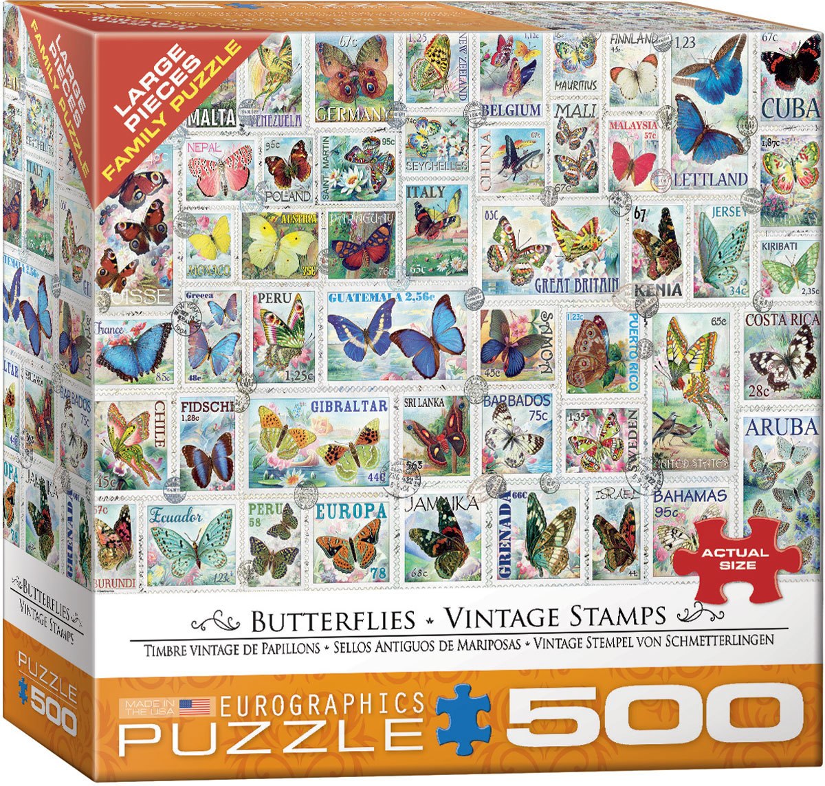 Vintage Stamps: Butterflies - 500pc Jigsaw Puzzle by Eurographics  			  					NEW - image 1